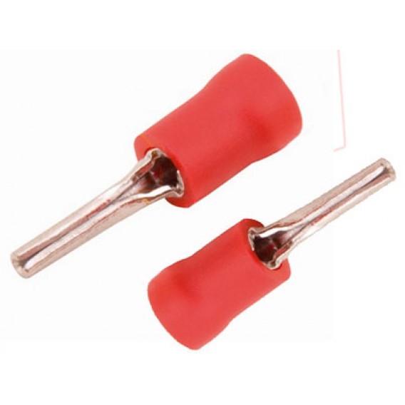 100 Conector Terminal Pré Isolado Pino - Vermelho para fio 0,5 a 1,5mm